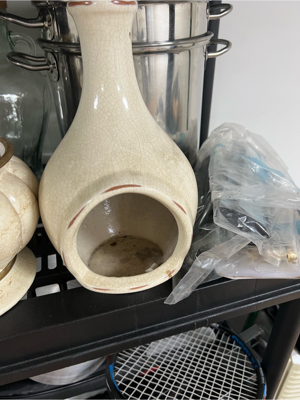 Ceramic Cream Chiminea-Style Tabletop Fireplace